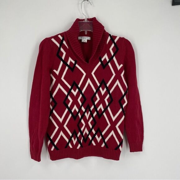 Liz Claiborne Petite Women’s Shawl Neck Red Knit Sweater PS - Picture 1 of 4